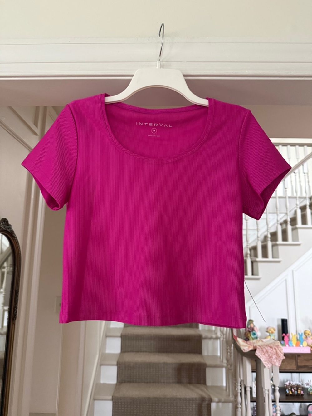 NWT Interval Revive Rib Short Sleeve Top in Fuschia
